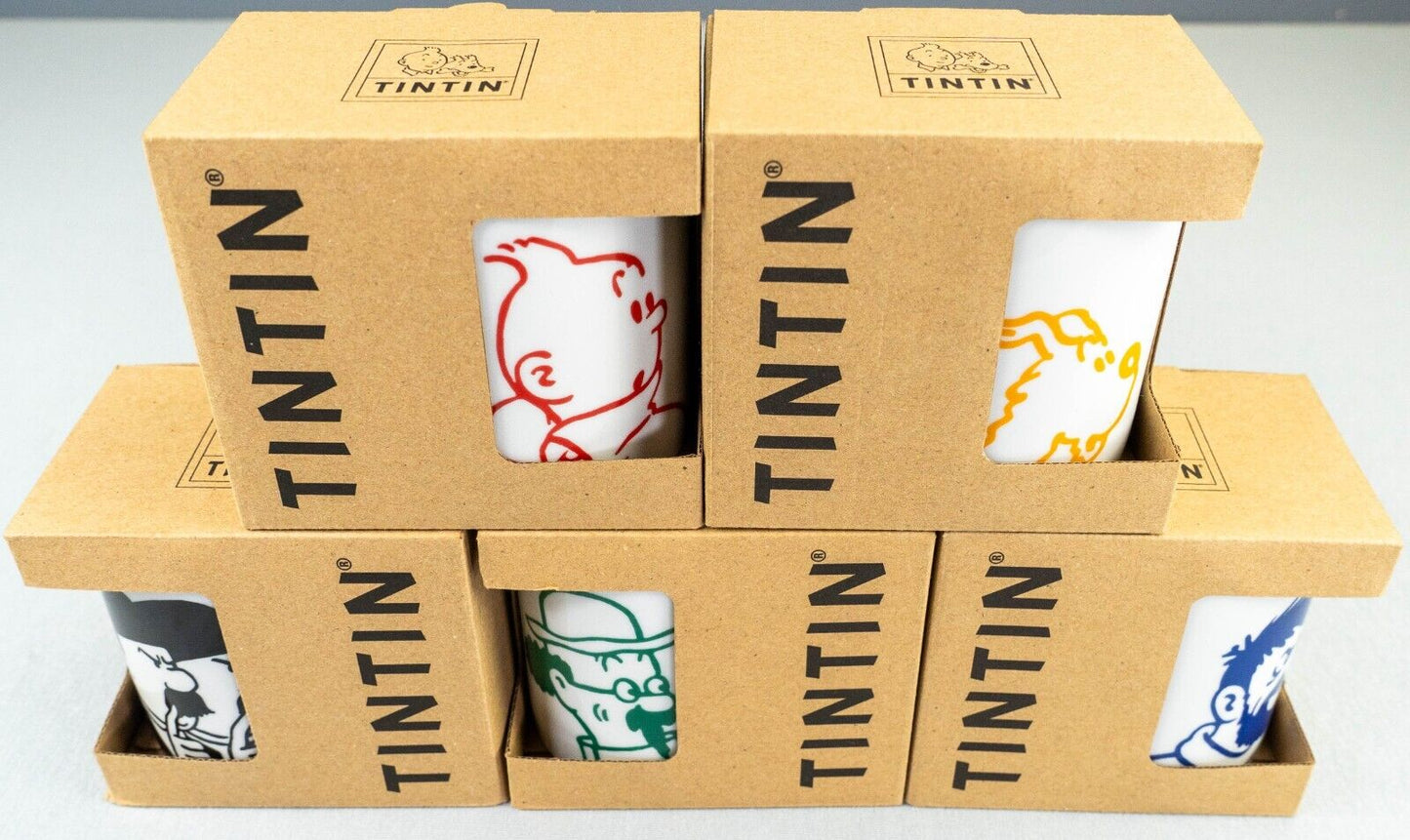 Set of x5 Moulinsart Tintin Character Mugs: Mug Set 2022 Ceramic Cup Mug