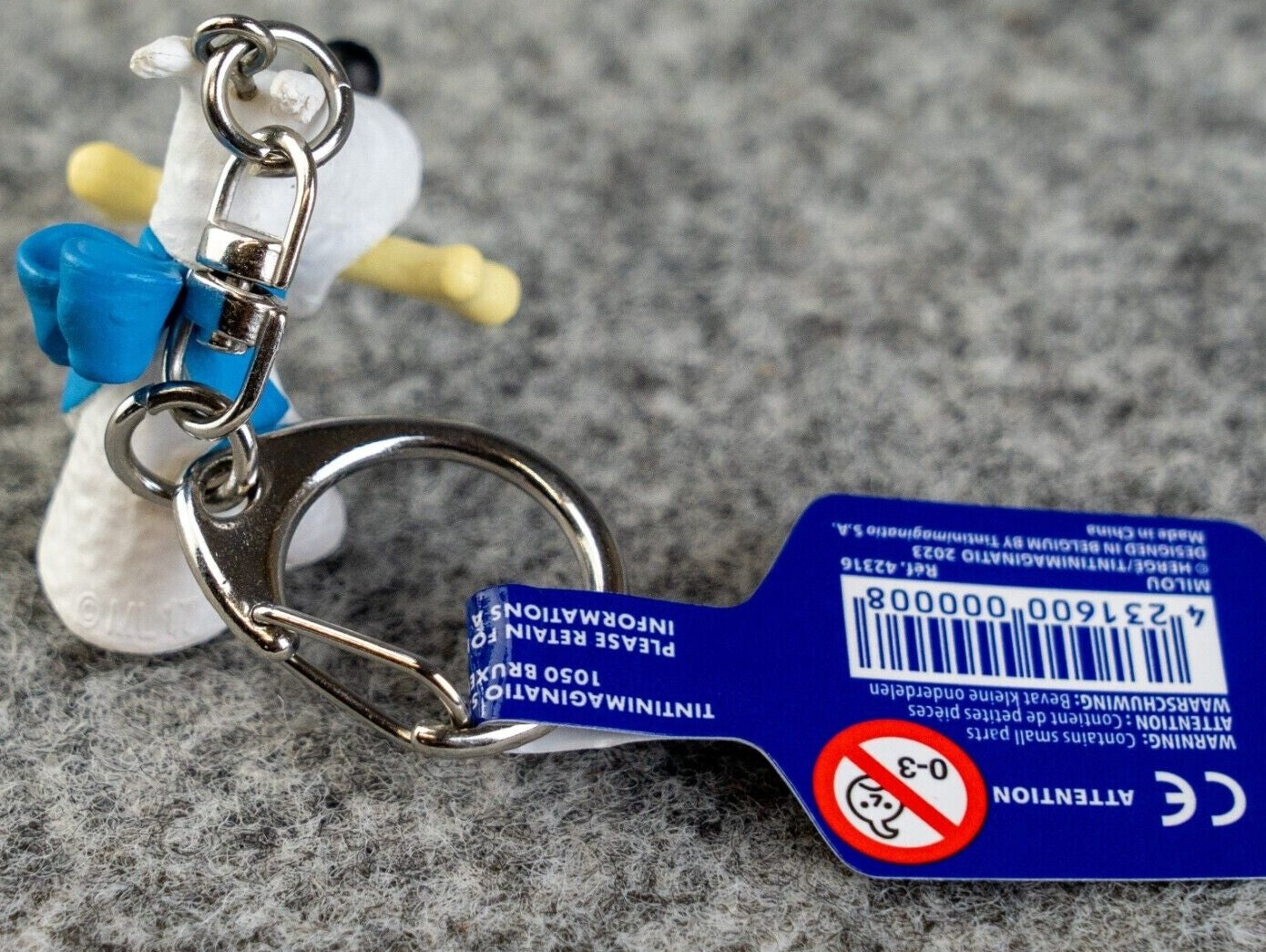 Moulinsart Toy Keyring: Snowy & Bone bust 3.5cm Height 42316 Official Tintin Figure Key Ring