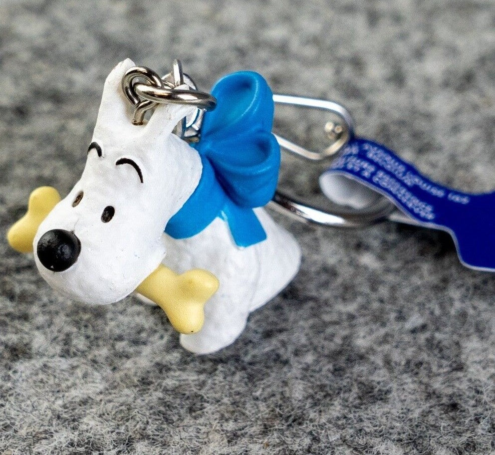 Moulinsart Toy Keyring: Snowy & Bone bust 3.5cm Height 42316 Official Tintin Figure Key Ring
