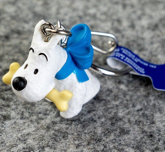 Moulinsart Toy Keyring: Snowy & Bone bust 3.5cm Height 42316 Official Tintin Figure Key Ring