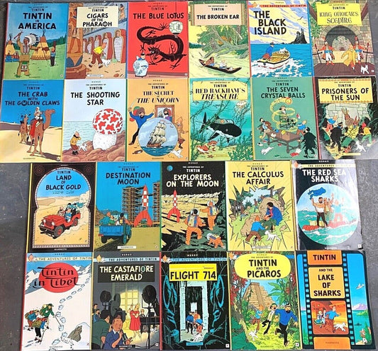 Set of 22 Vintage Mammoth Tintin Paperback Books: Hyslop text by Herge Comic Lot