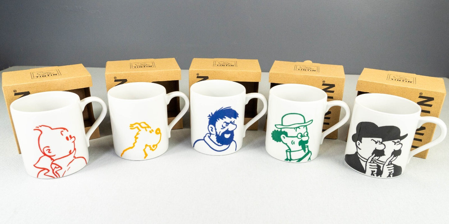 Set of x5 Moulinsart Tintin Character Mugs: Mug Set 2022 Ceramic Cup Mug