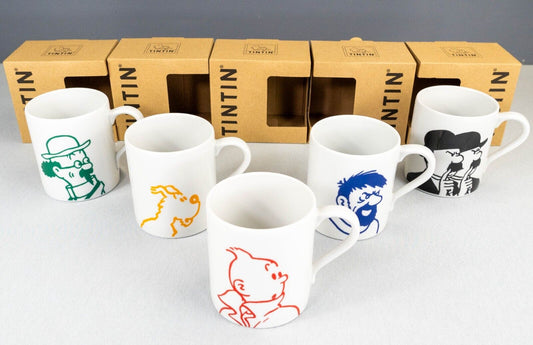 Set of x5 Moulinsart Tintin Character Mugs: Mug Set 2022 Ceramic Cup Mug