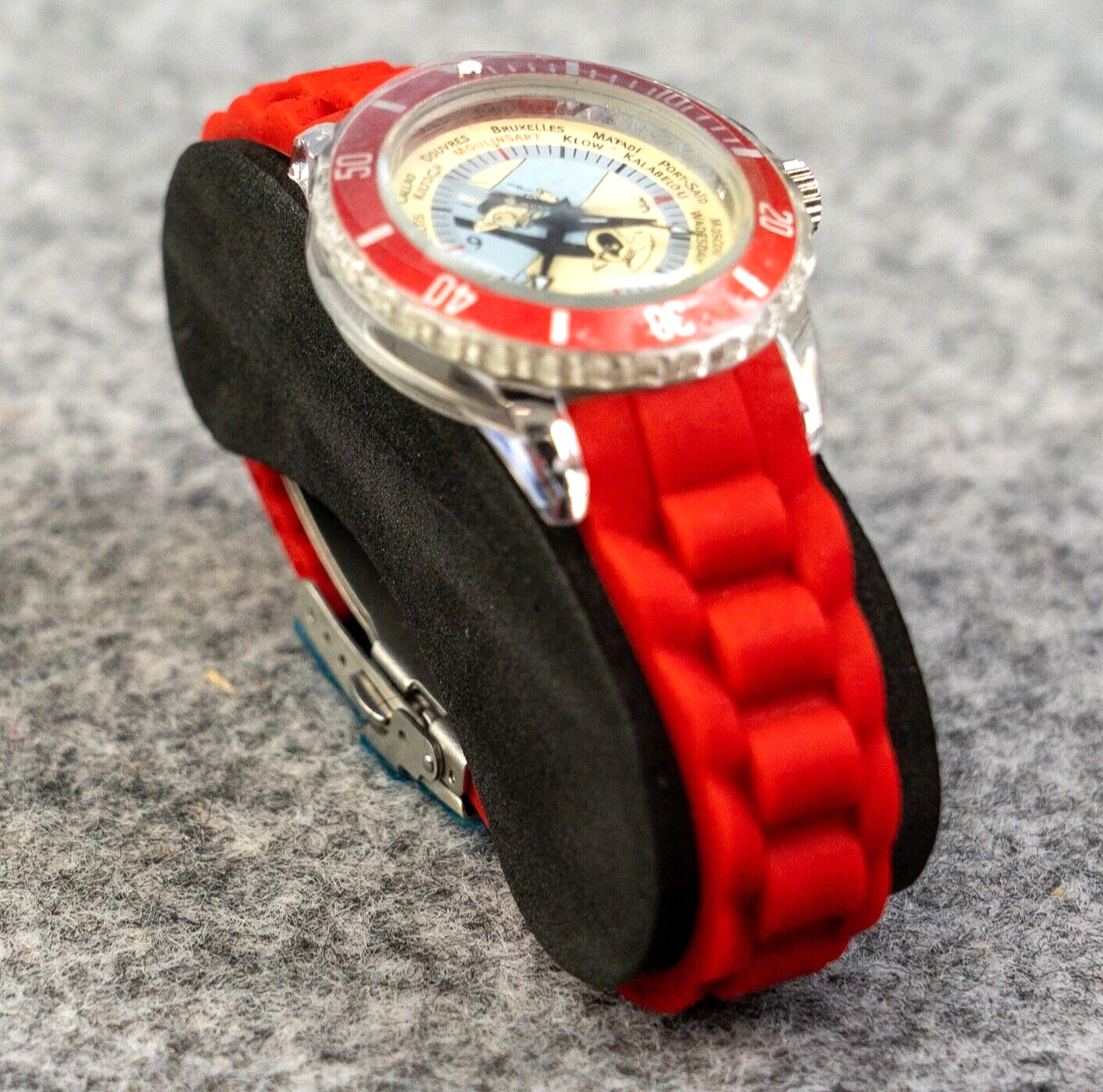 Moulinsart "Tintin Time" Watch 82414 Soviets Plane Red strap Unisex wristwatch