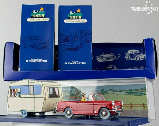 Atlas Tintin Cars # 28 & 29 Triumph Herald + Caravan Black Island Herge model Voiture 1/43 Scale