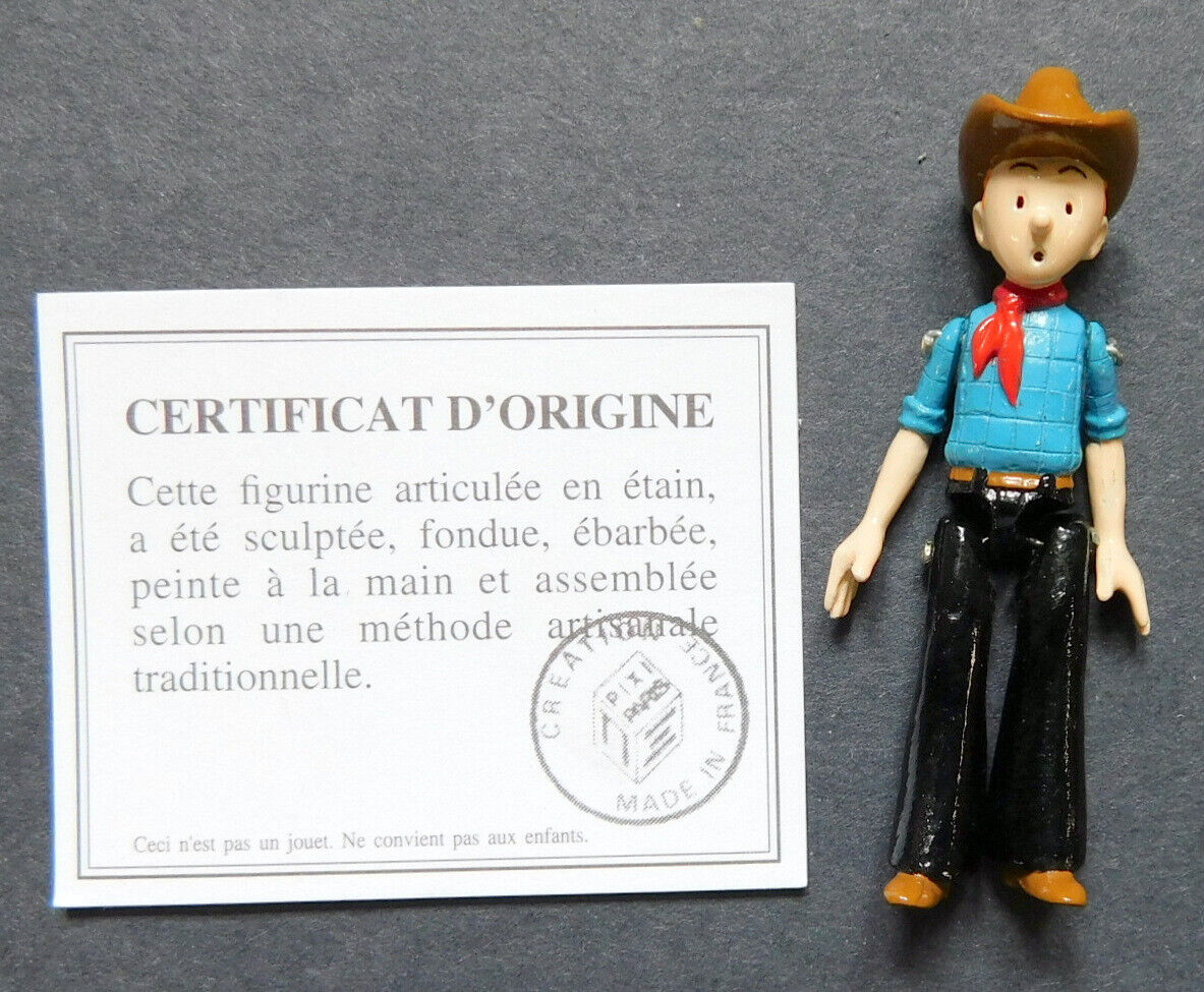 Pixi Tintin Figurine Articulee 2502 "Tintin Cowboy" Amerique 1993 Rare Metal Figure