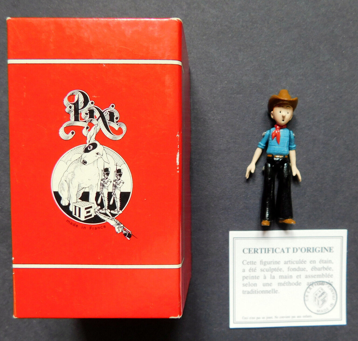 Pixi Tintin Figurine Articulee 2502 "Tintin Cowboy" Amerique 1993 Rare Metal Figure