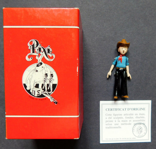 Pixi Tintin Figurine Articulee 2502 "Tintin Cowboy" Amerique 1993 Rare Metal Figure