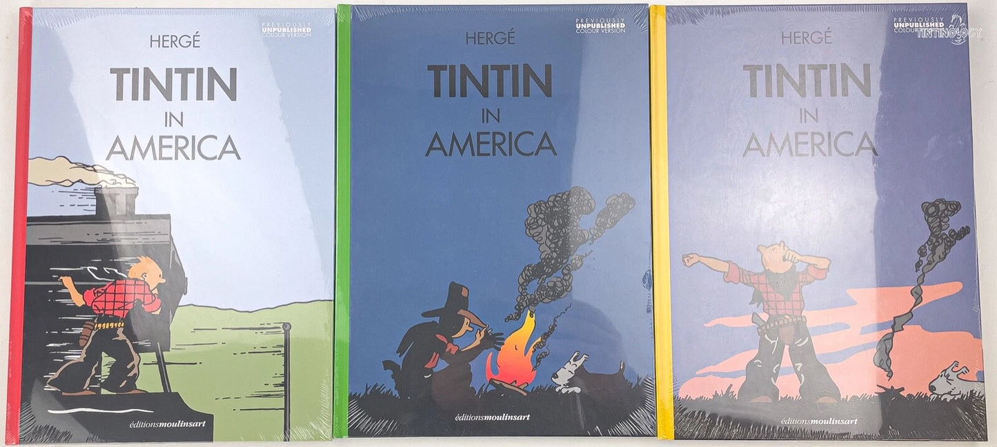 Tintin in America B&W Colorised Editions V1,2,3 - 2020 Hardback Books by Moulinsart FULL SET