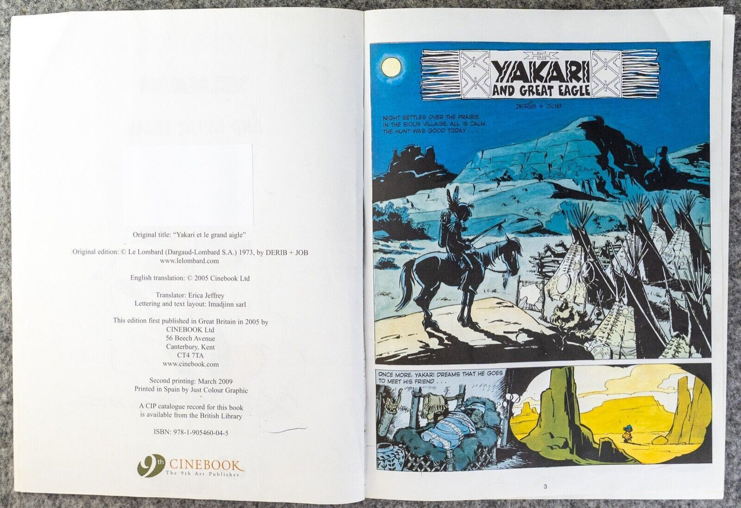 Yakari And Great Eagle Volume 1 Cinebook Paperback Comic Book Derib+job