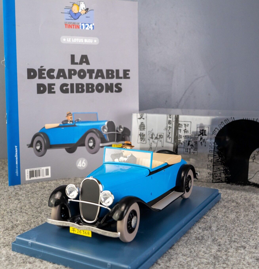 HACHETTE Tintin Car 1/24 # 46 Decapotable - Blue Lotus Rare Model Voiture Figure