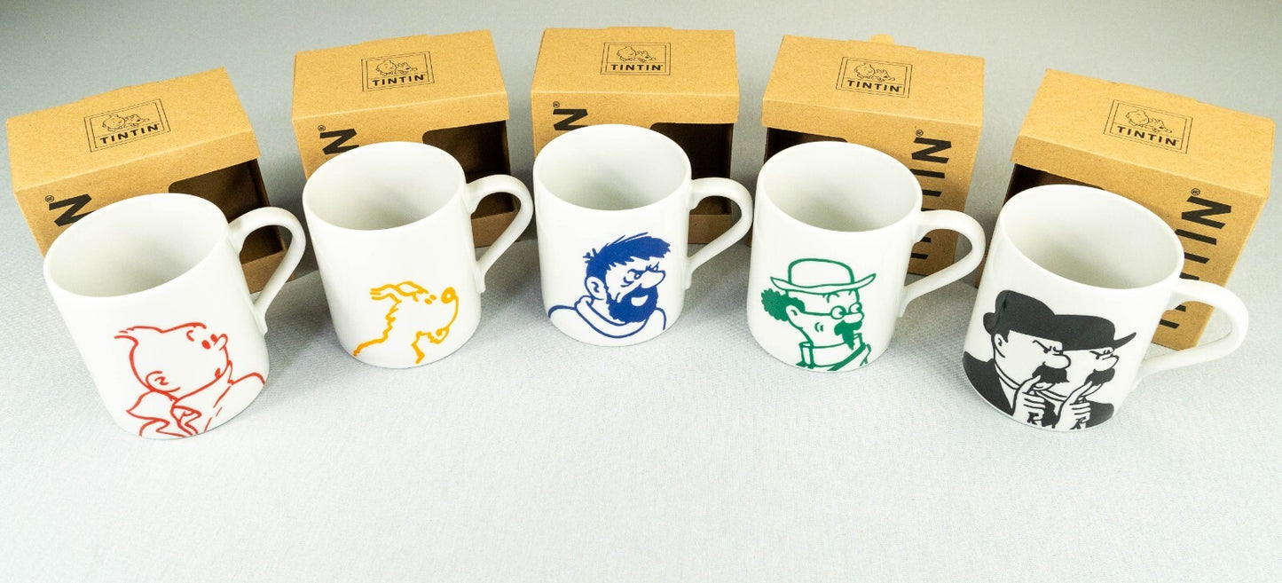 Set of x5 Moulinsart Tintin Character Mugs: Mug Set 2022 Ceramic Cup Mug