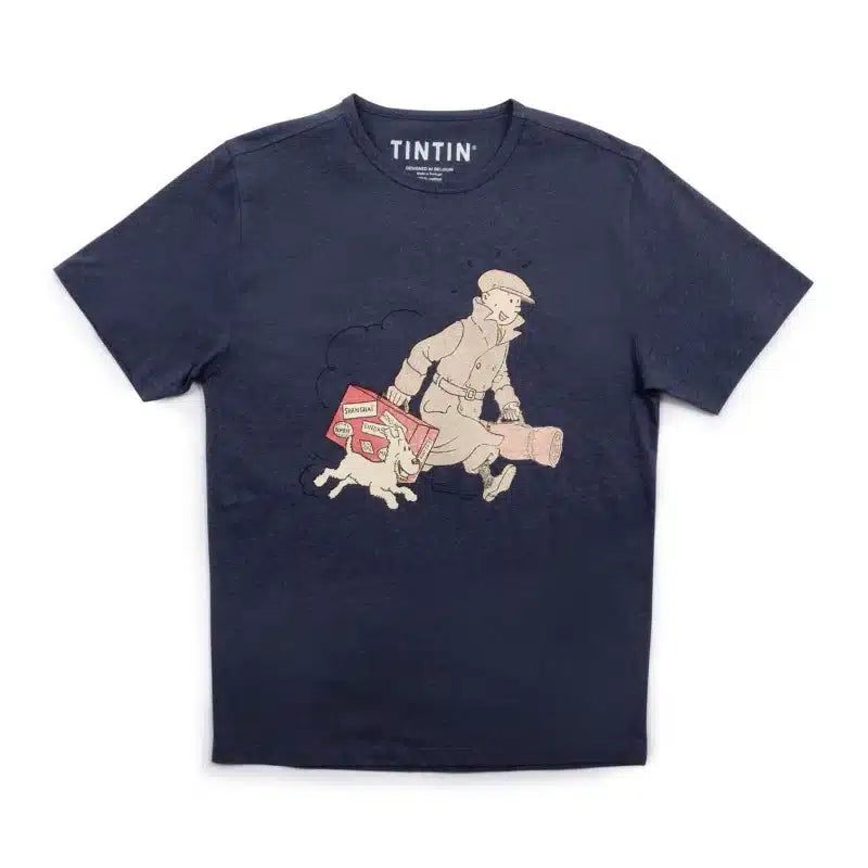 Moulinsart Tintin & Snowy Homecoming Adult T-Shirt: Navy Cotton T Shirt S - 3XL ML Hergé
