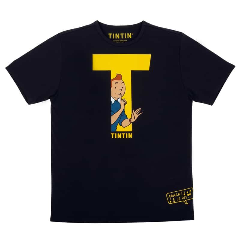 Moulinsart "Tintin T" Adult T-Shirt: Black Cotton T Shirt - ML Hergé